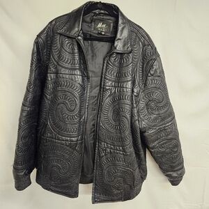 Vintage Max USA Leather Bomber Jacket  Y2K Men’s 6X Embossed Embroidered Hip Hop